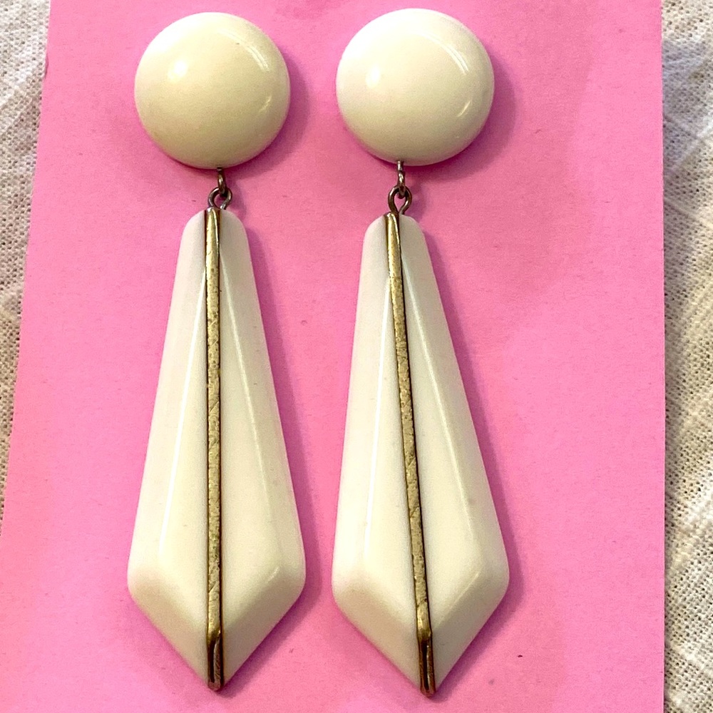 Vintage 60s Lucite & Sterling Silver Long DANGLING Post Pierced Runway Earrings